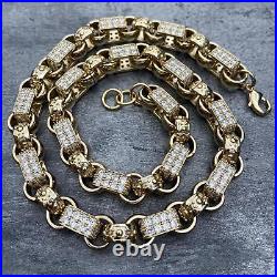 13mm Gold 9ct GF XXL Gypsy Link Belcher Chain CZ Stones Gift Men Heavy Filled