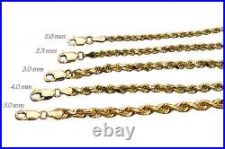 14kt Solid Yellow Gold Rope Chain Necklace 2mm-5mm Mens Women 7-30