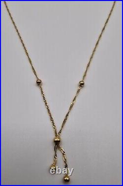 18 Lariat 9ct Necklace Balls Yellow Gold Twist Chain Italian 375 9kt Vintage