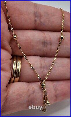 18 Lariat 9ct Necklace Balls Yellow Gold Twist Chain Italian 375 9kt Vintage