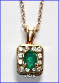 18 ct gold emerald & diamond pendant on 9 ct gold 18.5 inch chain