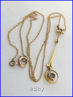 18ct/18k gold Aquamarine & natural seed Pearl Art deco pendant on 18k chain, 750