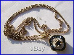 18ct Gold Diamond Sapphire Pendant On A Well Matched 9ct Gold Necklace Chain