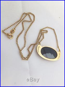 18k gold Diamond & large black Opal doublet Art deco design pendant on chain, 750
