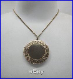 1970's Large Circular 9ct Gold Engraved Locket And Chain