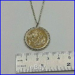 22ct Gold Elizabeth Full Sovereign Coin In 9ct Gold Mount & Chain Necklace