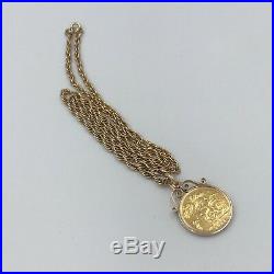 22ct Gold Full Sovereign Perth Mint 9ct Scroll Mount & 9ct 22 Rope Chain #391
