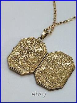 375 9CT Gold Inch High Double Photo Locket on 18 Elongated Gold Chain Necklace