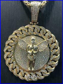 375 9ct Yellow GOLD CUBAN FRAME ANGEL Icy Shine Shiny BLING RAPPER PENDANT NEW