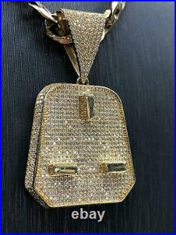 375 9ct Yellow GOLD ICE OUT MICRO PLUG MENS Icy Shine Shiny BLING RAPPER PENDANT