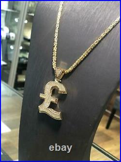 375 9ct Yellow GOLD POUND SIGN £ MONEY Icy Shine Shiny BLING RAPPER PENDANT NEW