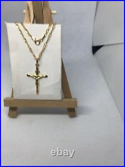 375 Hallmarked 9ct Yellow Gold Christian CRUCIFIX CROSS Necklace&Pendant 18 inch