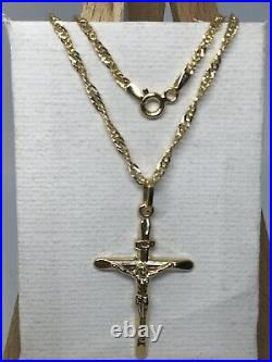 375 Hallmarked 9ct Yellow Gold Christian Crucifix Necklace&Pendant Chain18 inch
