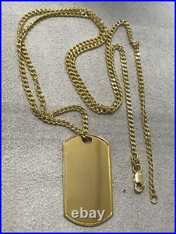 375 Hallmarked 9ct Yellow Gold Dogtag Pendant+ Neclace Curb Chain Pendant 24