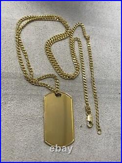 375 Hallmarked 9ct Yellow Gold Dogtag Pendant+ Neclace Curb Chain Pendant 24