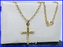 375 Hallmarked 9ct Yellow Gold Holy Cross Necklace&Pendant 2mm Belcher Chain 18