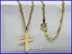 375 Hallmarked 9ct Yellow Gold Plain Cross Necklace&Pendant Singapore Chain 16