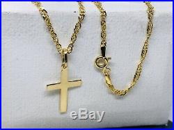375 Hallmarked 9ct Yellow Gold Plain Cross Necklace&Pendant Singapore Chain 16