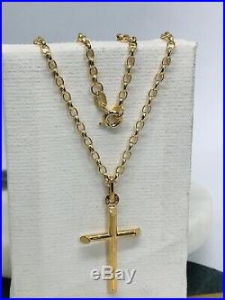 375 Hallmarked 9ct Yellow Gold Tube Cross Necklace&Pendant Belcher Chain 18
