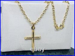 375 Hallmarked 9ct Yellow Gold Tube HolyCross Necklace&Pendant Belcher Chain 18