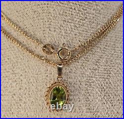 4.27g 9ct Yellow Gold Peridot Necklace Fancy 375 Solid 18 Inch 1.5mm Curb Chain