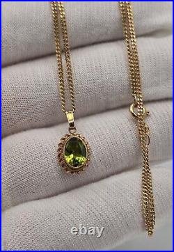 4.27g 9ct Yellow Gold Peridot Necklace Fancy 375 Solid 18 Inch 1.5mm Curb Chain