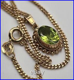 4.27g 9ct Yellow Gold Peridot Necklace Fancy 375 Solid 18 Inch 1.5mm Curb Chain