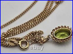 4.27g 9ct Yellow Gold Peridot Necklace Fancy 375 Solid 18 Inch 1.5mm Curb Chain