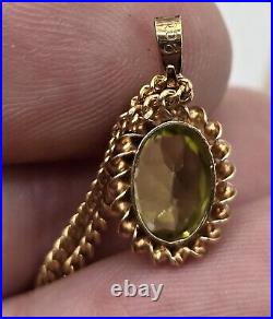 4.27g 9ct Yellow Gold Peridot Necklace Fancy 375 Solid 18 Inch 1.5mm Curb Chain