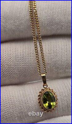 4.27g 9ct Yellow Gold Peridot Necklace Fancy 375 Solid 18 Inch 1.5mm Curb Chain