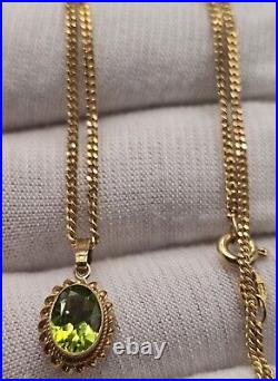 4.27g 9ct Yellow Gold Peridot Necklace Fancy 375 Solid 18 Inch 1.5mm Curb Chain