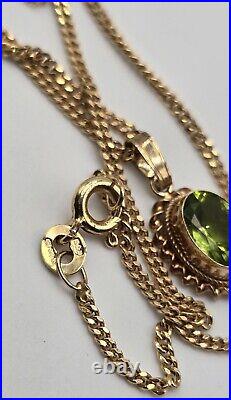 4.27g 9ct Yellow Gold Peridot Necklace Fancy 375 Solid 18 Inch 1.5mm Curb Chain