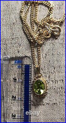 4.27g 9ct Yellow Gold Peridot Necklace Fancy 375 Solid 18 Inch 1.5mm Curb Chain