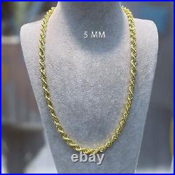 4MM & 5MM 9ct Yellow Gold ROPE Chain UK Hallmarked For Men and Women