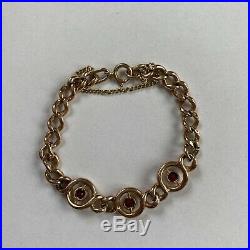 9.8g Antique 9ct Gold Curb Chain Link Bracelet Garnet