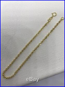9CT 375 Hallmarked Yellow Gold 2MM ROPE LINK CHAIN BRACELET 7.5 GIFT