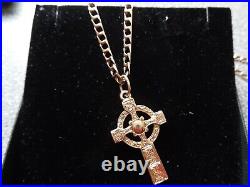 9CT GOLD CELTIC CROSS NECKLACE. 11.7g. 18 Flat Curb Heavy Chain