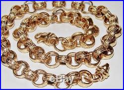 9CT GOLD ON SILVER CHUNKY 22 INCH MEN'S SOLID BELCHER CHAIN HEAVY 88.8 grams