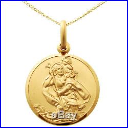 9CT GOLD ST SAINT CHRISTOPHER PENDANT CHAIN NECKLACE WITH 18 CHAIN 20mm