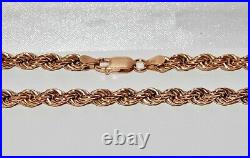 9CT ROSE GOLD ON SILVER 5mm SOLID ROPE CHAIN 30 inch Men's or Ladies