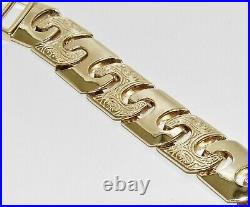 9CT YELLOW GOLD ON SILVER MENS BRACELET 15mm WIDTH 8.5 INCH 42.5 GRAMS