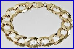 9CT YELLOW GOLD ON SILVER MENS BRACELET CURB HEAVY CHUNKY 9 INCH 16mm