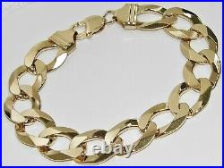 9CT YELLOW GOLD ON SILVER MENS BRACELET CURB HEAVY CHUNKY 9 INCH 16mm