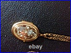 9ct 37.5 Yellow Gold Locket White Flower Detail and Figaro Chain, Length 20 Inch