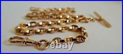 9ct 375 ROSE GOLD ALBERT & T-BAR 15.25 chain double clip clasp chunky oval link