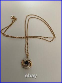 9ct 375 solid yellow gold hallmarked round sapphire pendant and chain necklace