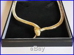 9ct 375 yellow GOLD SNAKE NECKLET supple necklace chain 16 5mm GARNET eyes