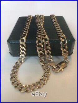 9ct GOLD CURB CHAIN 375 NECKLACE SOLID LINK HEAVY 20.7g BRAND NEW 22 WITH BOX