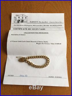 9ct GOLD, CURB CHAIN BRACELET, charm style, WITH PADLOCK. 35.2g