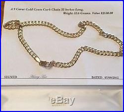 9ct GOLD, GENTS 22 CURB CHAIN. 53.6g